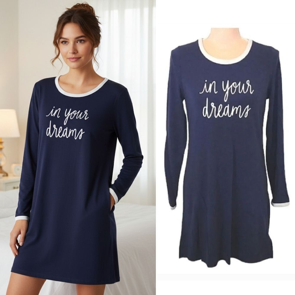 Kate Spade Blue "In Your Dreams" Jersey‎ Long Sleeve Mini Nightshirt XS